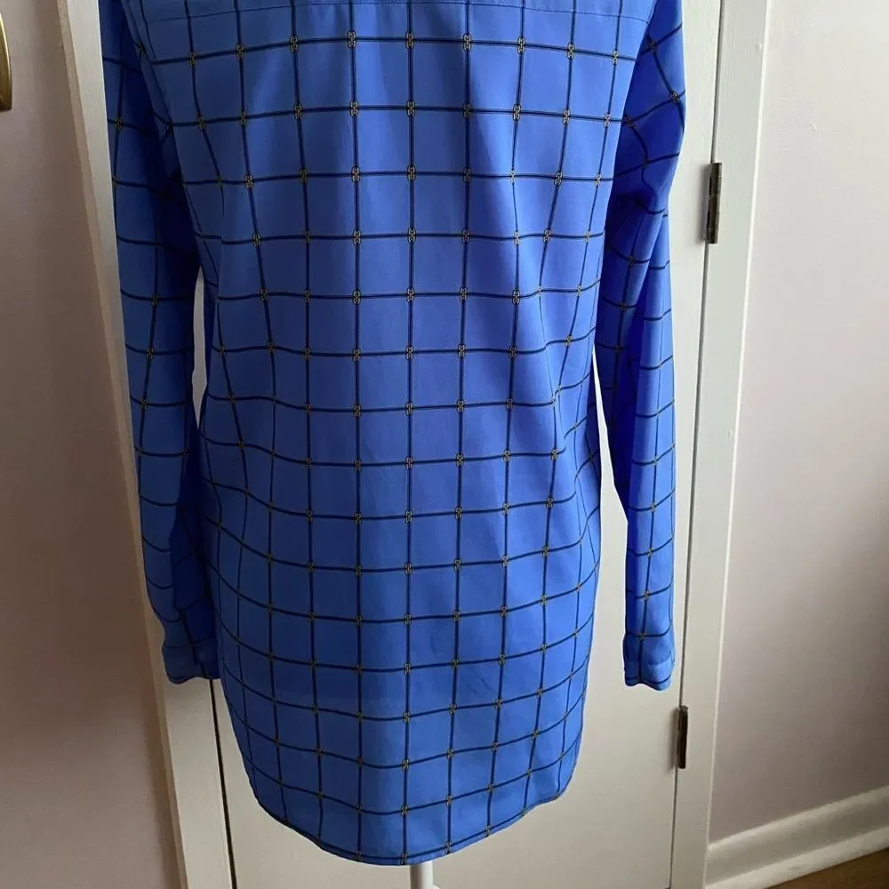 Michael Michael Kors Blue Black Gold Print V-Neck Long Sleeve Tunic Top Size S